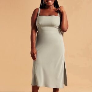 Abercrombie Sage green midi dress with tie back size small